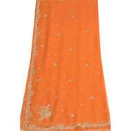 Sanskriti Vintage Dupatta Orange Long Stole Pure Chiffon Silk Hand Beaded Veil