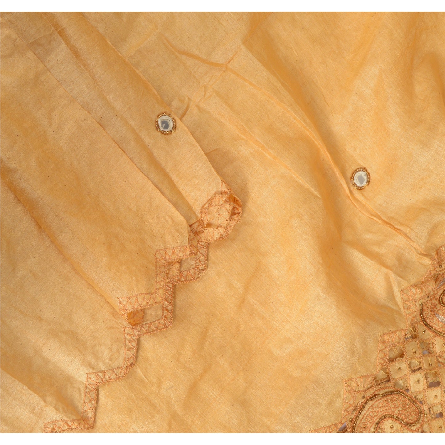 Sanskriti Vintage Dupatta Cream Long Stole 100% Pure Silk Hand Beaded Wrap Veil