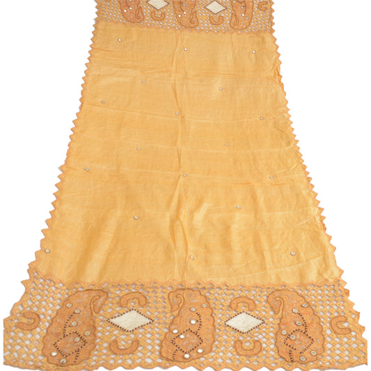 Sanskriti Vintage Dupatta Cream Long Stole 100% Pure Silk Hand Beaded Wrap Veil