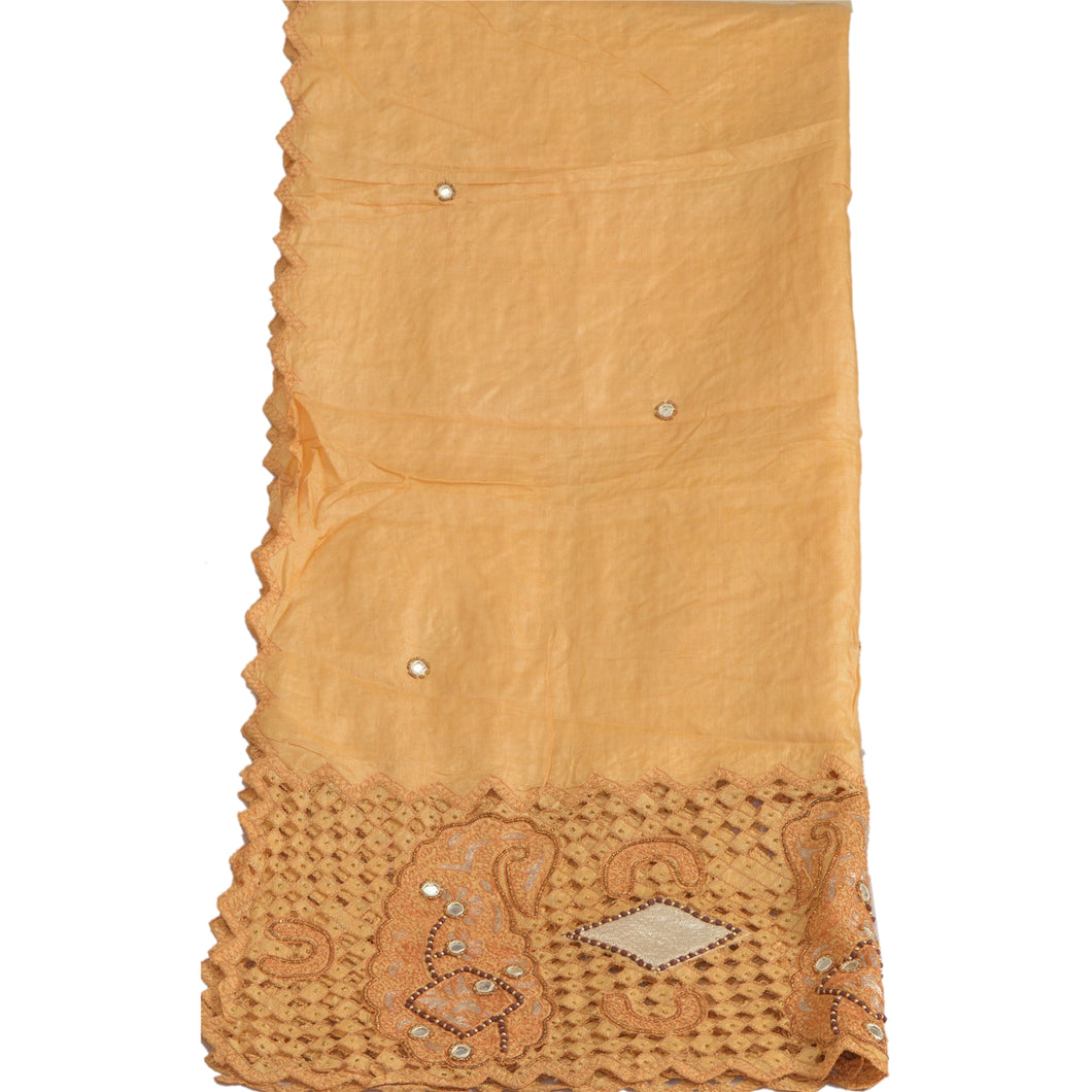 Sanskriti Vintage Dupatta Cream Long Stole 100% Pure Silk Hand Beaded Wrap Veil