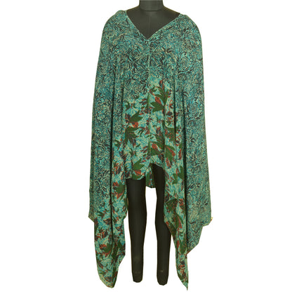 Sanskriti Vintage Lang Grøn Dupatta/Stola Ren Crepe Silke Trykt Wrap Hijab