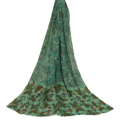 Sanskriti Vintage Lang Grøn Dupatta/Stola Ren Crepe Silke Trykt Wrap Hijab