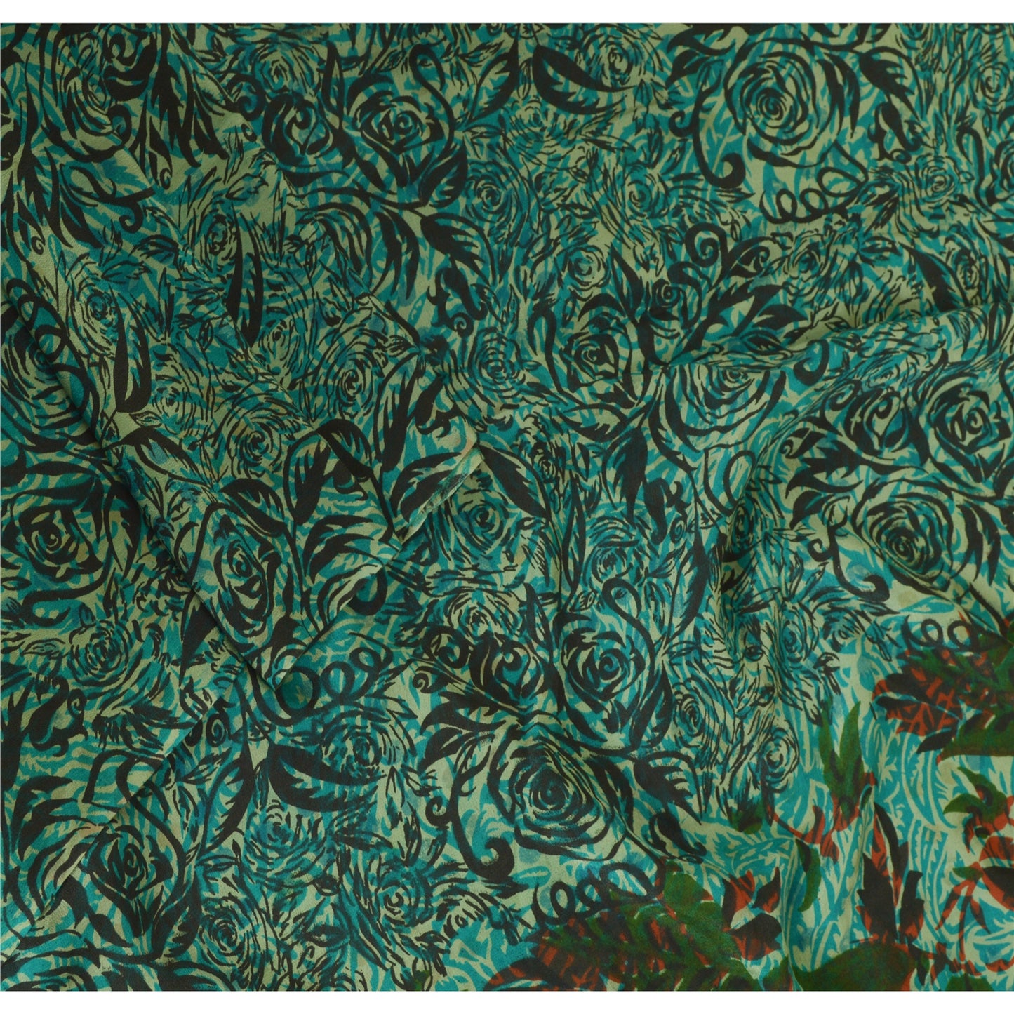 Sanskriti Vintage Lang Grøn Dupatta/Stola Ren Crepe Silke Trykt Wrap Hijab