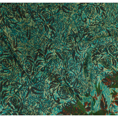 Sanskriti Vintage Lang Grøn Dupatta/Stola Ren Crepe Silke Trykt Wrap Hijab