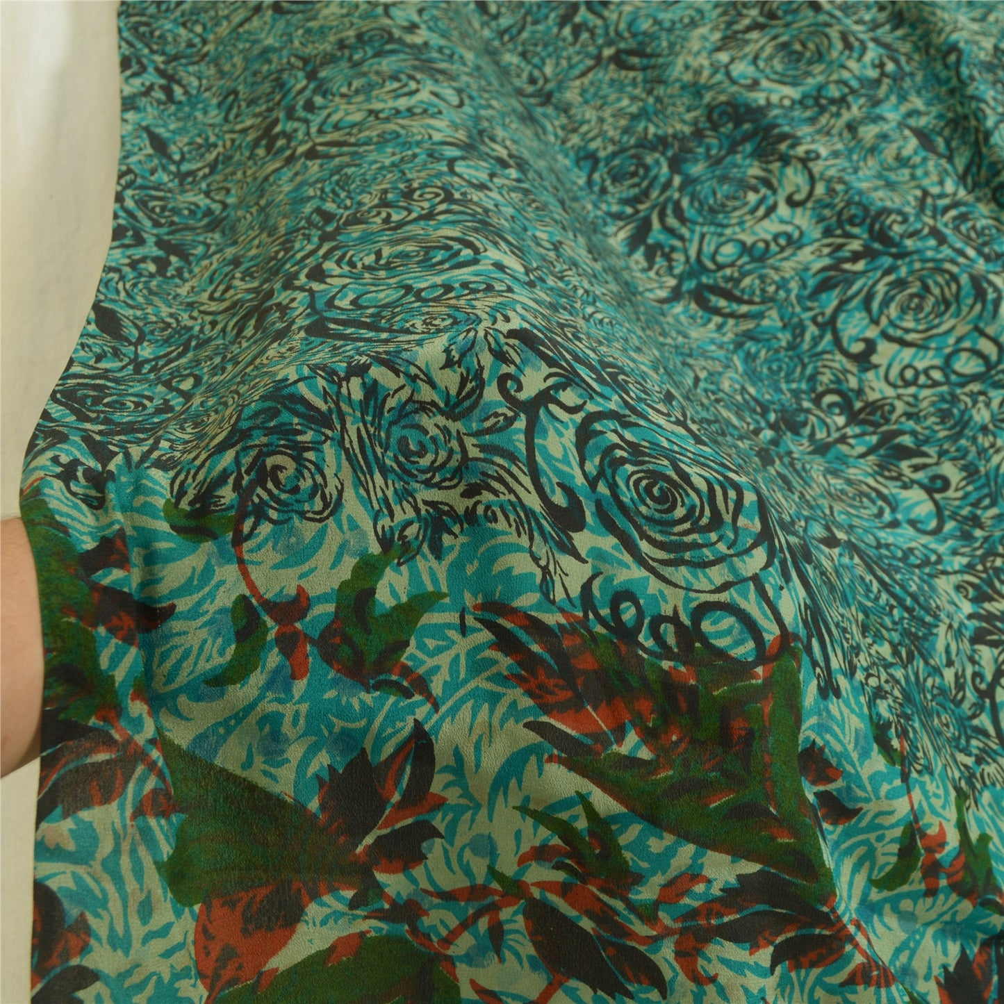 Sanskriti Vintage Lang Grøn Dupatta/Stola Ren Crepe Silke Trykt Wrap Hijab