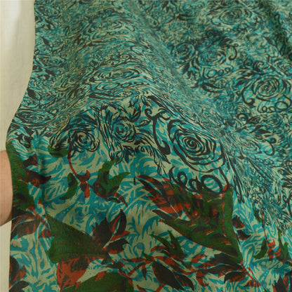 Sanskriti Vintage Lang Grøn Dupatta/Stola Ren Crepe Silke Trykt Wrap Hijab