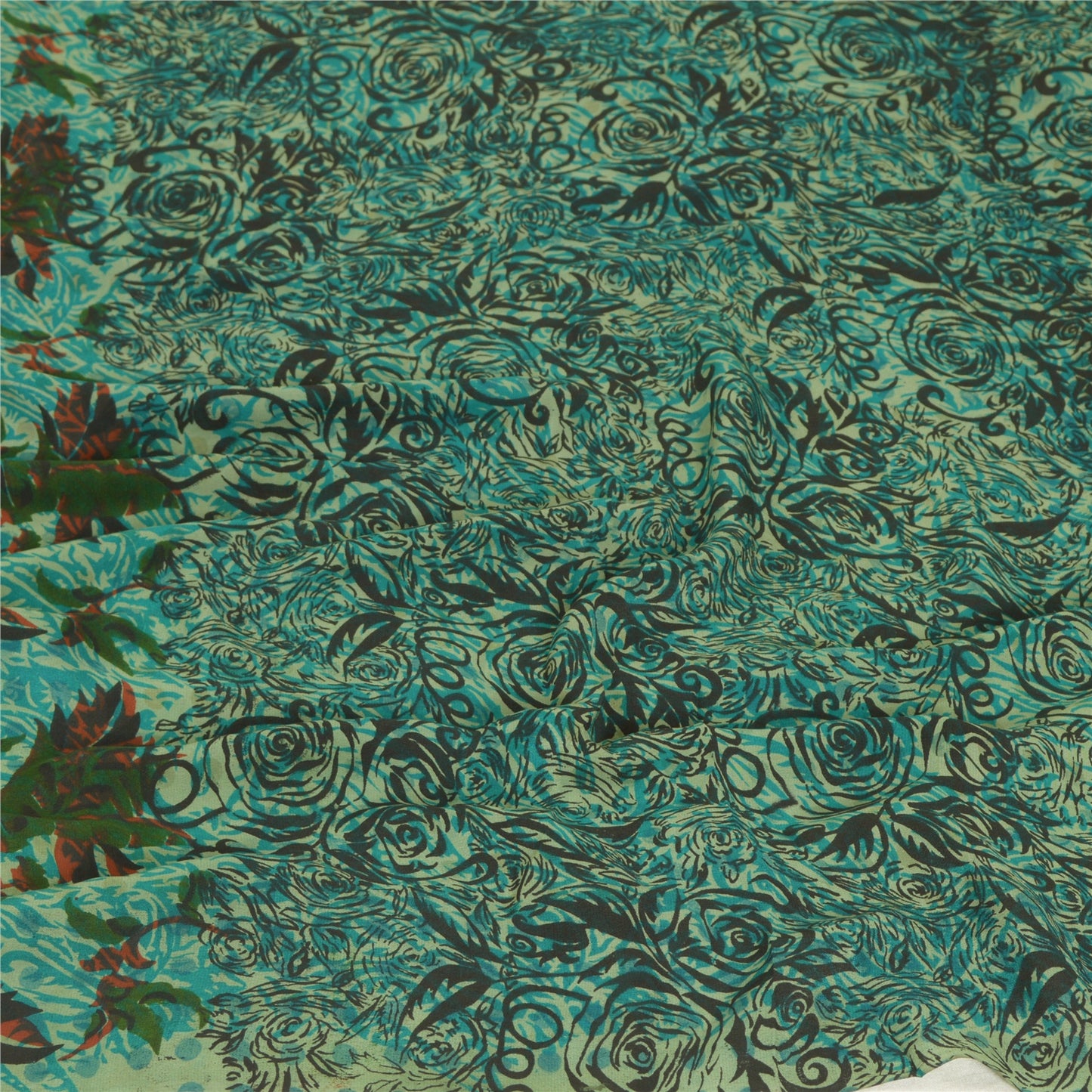 Sanskriti Vintage Lang Grøn Dupatta/Stola Ren Crepe Silke Trykt Wrap Hijab