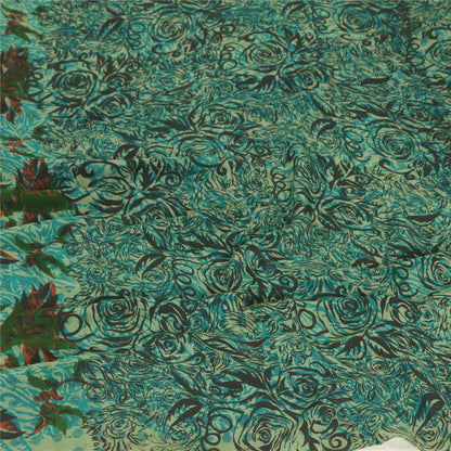 Sanskriti Vintage Lang Grøn Dupatta/Stola Ren Crepe Silke Trykt Wrap Hijab