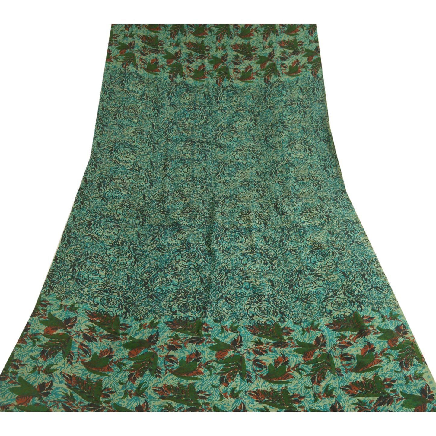 Sanskriti Vintage Lang Grøn Dupatta/Stola Ren Crepe Silke Trykt Wrap Hijab