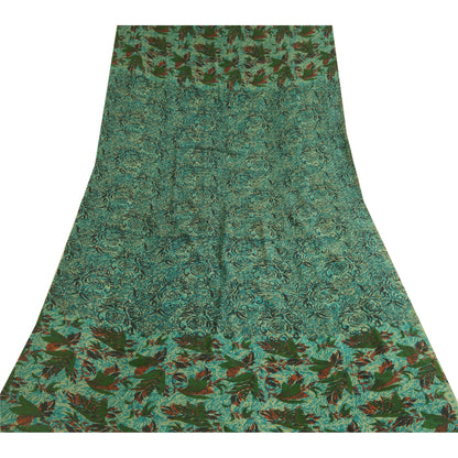 Sanskriti Vintage Lang Grøn Dupatta/Stola Ren Crepe Silke Trykt Wrap Hijab