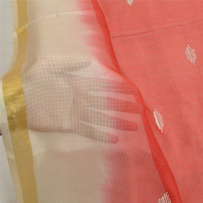 Sanskriti Vintage Dupatta Long Stole Pure Silk Kota Doria Ivory Printed Veil