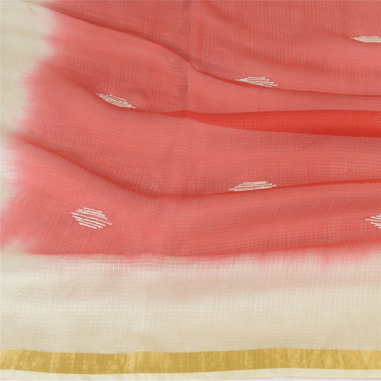 Sanskriti Vintage Dupatta Long Stole Pure Silk Kota Doria Ivory Printed Veil