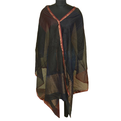 Sanskriti Vintage Long Dupatta Stole Cotton Silk Black Veil Woven Zari Scarves