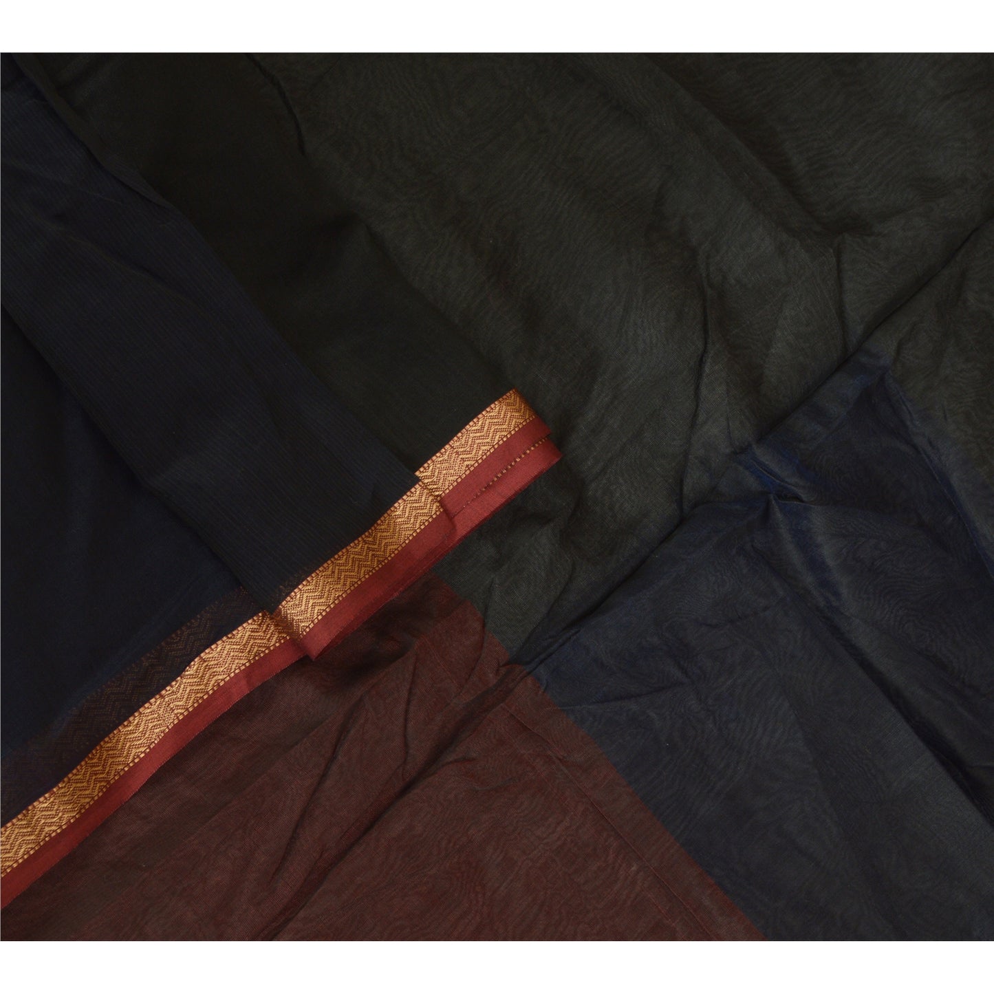 Sanskriti Vintage Long Dupatta Stole Cotton Silk Black Veil Woven Zari Scarves