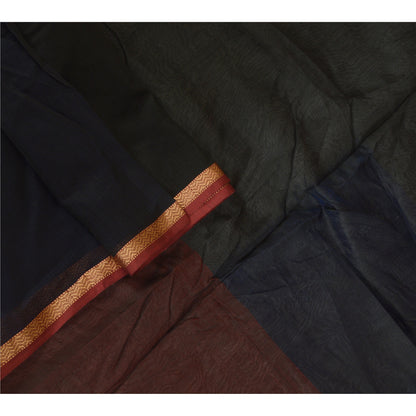 Sanskriti Vintage Long Dupatta Stole Cotton Silk Black Veil Woven Zari Scarves