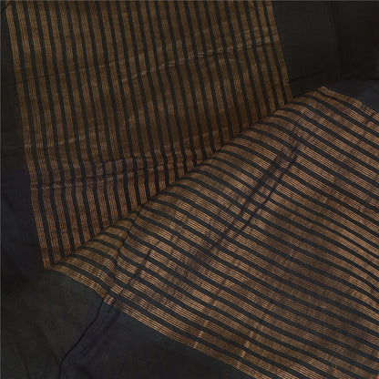 Sanskriti Vintage Long Dupatta Stole Cotton Silk Black Veil Woven Zari Scarves