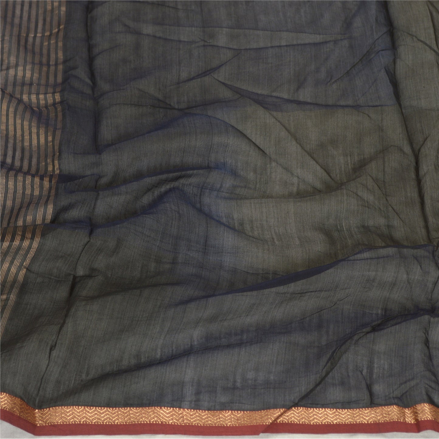 Sanskriti Vintage Long Dupatta Stole Cotton Silk Black Veil Woven Zari Scarves