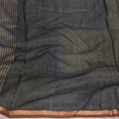 Sanskriti Vintage Long Dupatta Stole Cotton Silk Black Veil Woven Zari Scarves