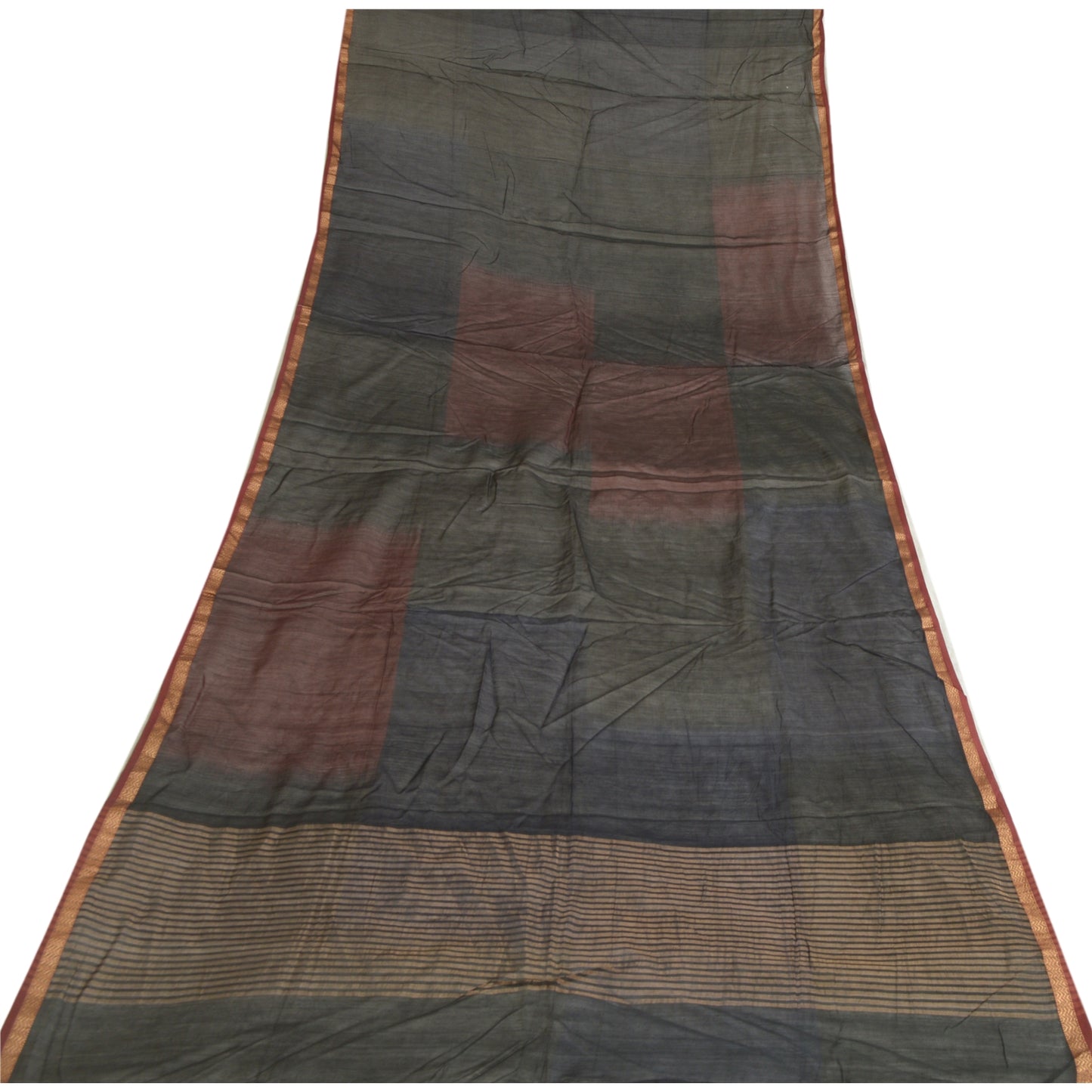 Sanskriti Vintage Long Dupatta Stole Cotton Silk Black Veil Woven Zari Scarves