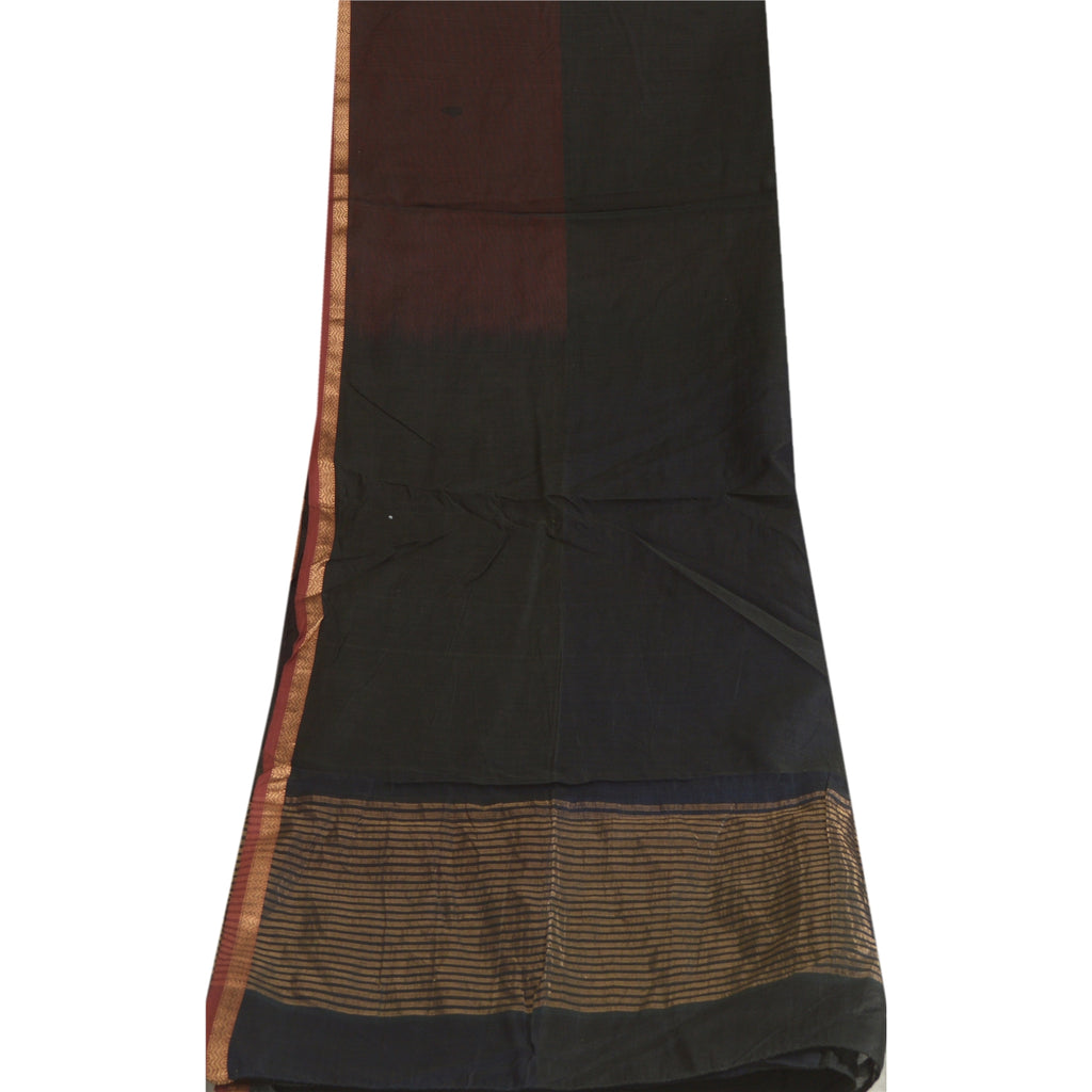 Sanskriti Vintage Long Dupatta Stole Cotton Silk Black Veil Woven Zari Scarves
