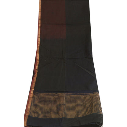 Sanskriti Vintage Long Dupatta Stole Cotton Silk Black Veil Woven Zari Scarves