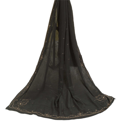 Sanskriti Vintage Long Black Dupatta/Stole Pure Crepe Silk Hand Beaded Scarves