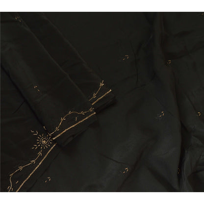 Sanskriti Vintage Long Black Dupatta/Stole Pure Crepe Silk Hand Beaded Scarves