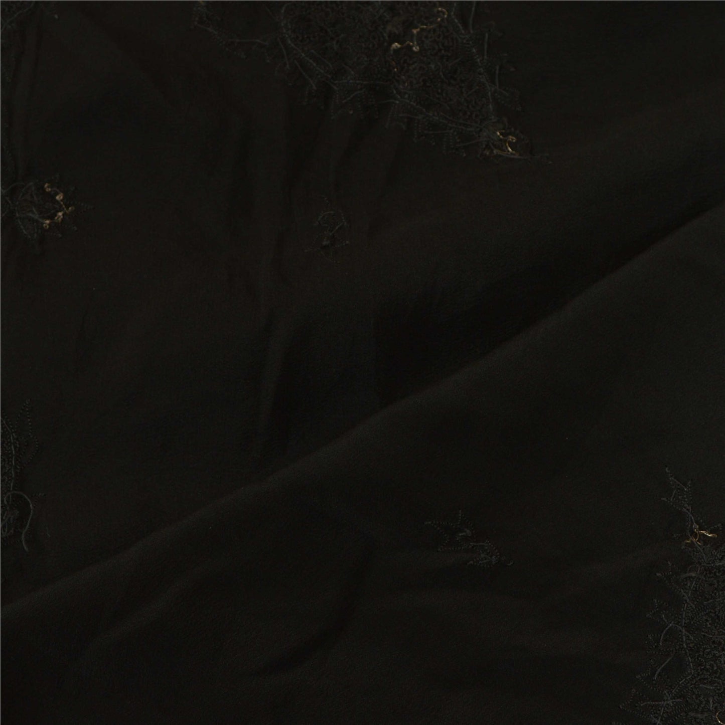 Sanskriti Vintage Long Black Dupatta/Stole Pure Crepe Silk Hand Beaded Scarves