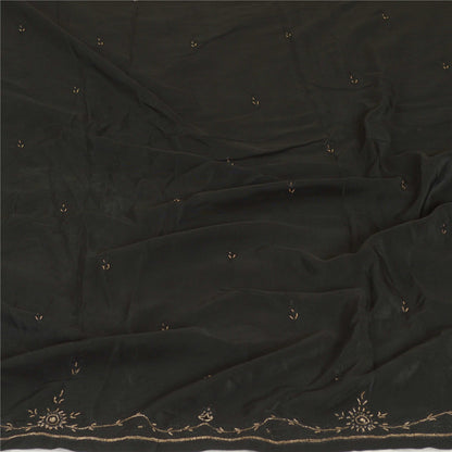 Sanskriti Vintage Long Black Dupatta/Stole Pure Crepe Silk Hand Beaded Scarves