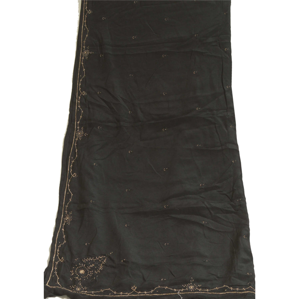 Sanskriti Vintage Long Black Dupatta/Stole Pure Crepe Silk Hand Beaded Scarves