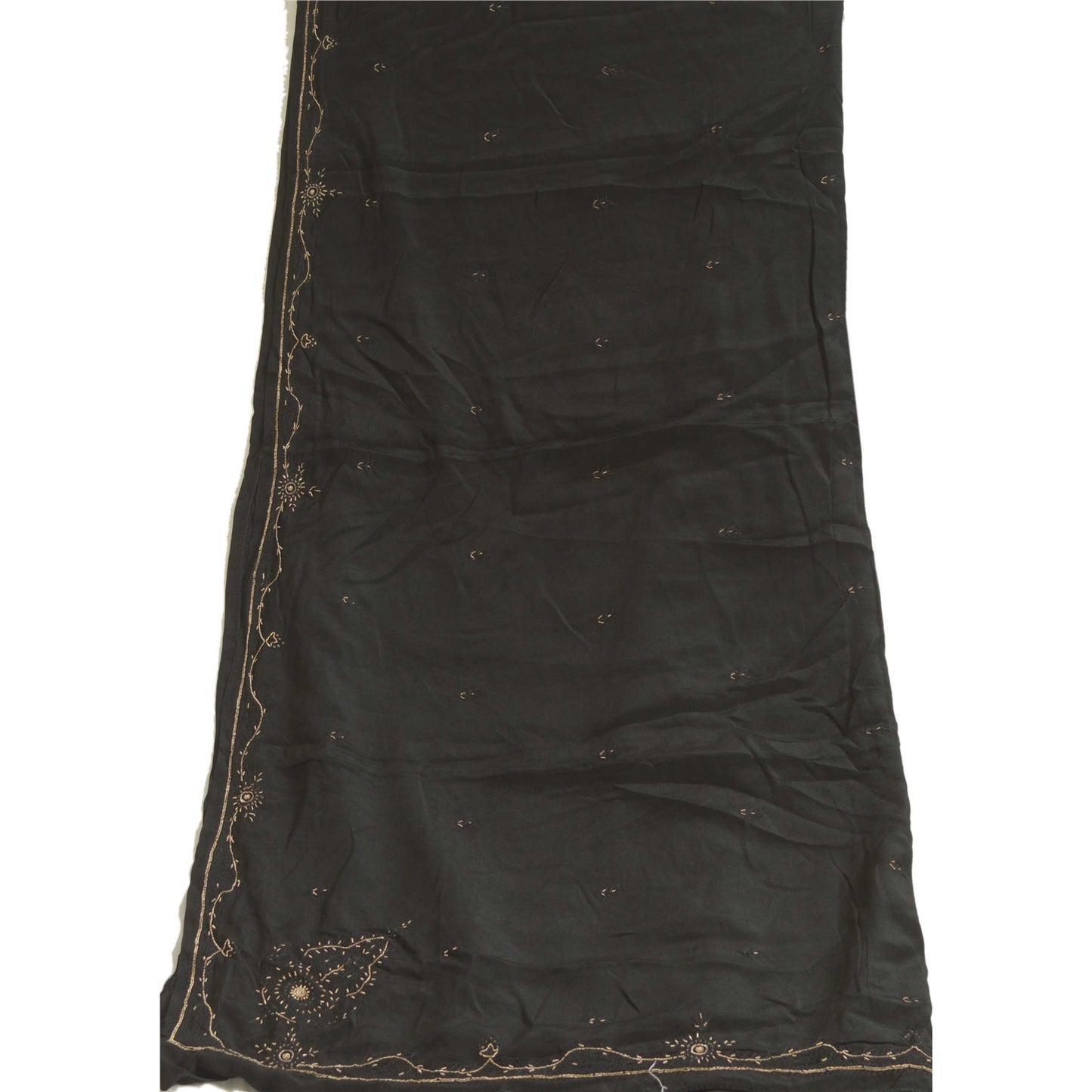 Sanskriti Vintage Long Black Dupatta/Stole Pure Crepe Silk Hand Beaded Scarves