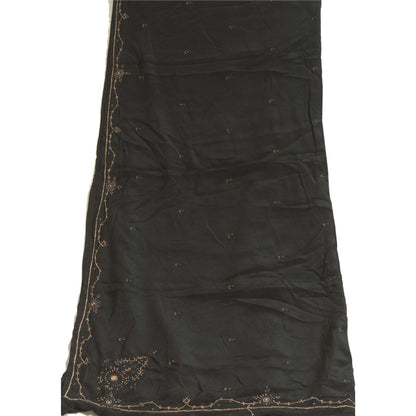 Sanskriti Vintage Long Black Dupatta/Stole Pure Crepe Silk Hand Beaded Scarves