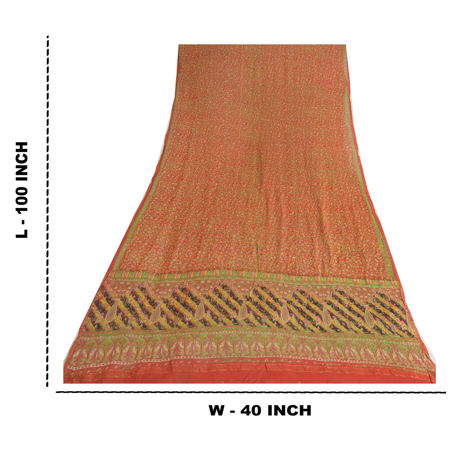 Sanskriti Vintage Long Red Dupatta/Stole Pure Chinon Silk Printed Woven Veil