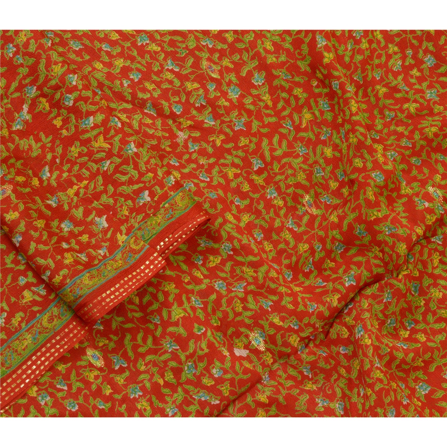 Sanskriti Vintage Long Red Dupatta/Stole Pure Chinon Silk Printed Woven Veil