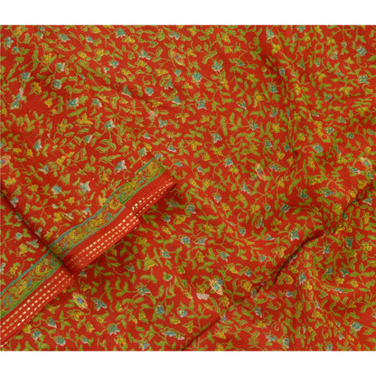 Sanskriti Vintage Long Red Dupatta/Stole Pure Chinon Silk Printed Woven Veil