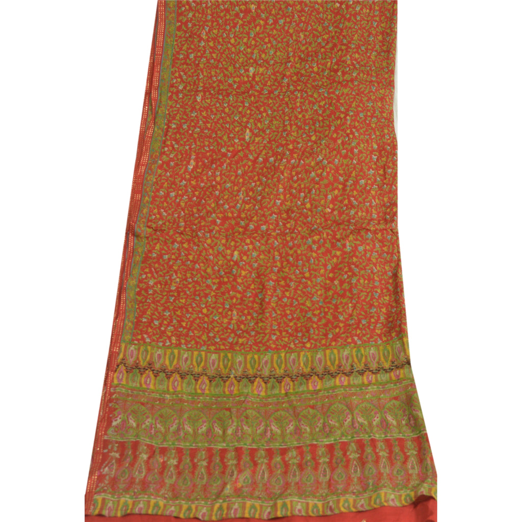Sanskriti Vintage Long Red Dupatta/Stole Pure Chinon Silk Printed Woven Veil