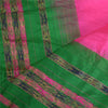 Sanskriti Vintage Long Dupatta Stole Pure Silk Hot Pink/Green Woven Brocade Veil