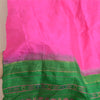 Sanskriti Vintage Long Dupatta Stole Pure Silk Hot Pink/Green Woven Brocade Veil