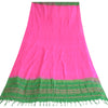 Sanskriti Vintage Long Dupatta Stole Pure Silk Hot Pink/Green Woven Brocade Veil