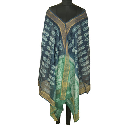 Sanskriti Vintage Long Blue/Green Dupatta/Stole Cotton Silk Block Printed Hijab