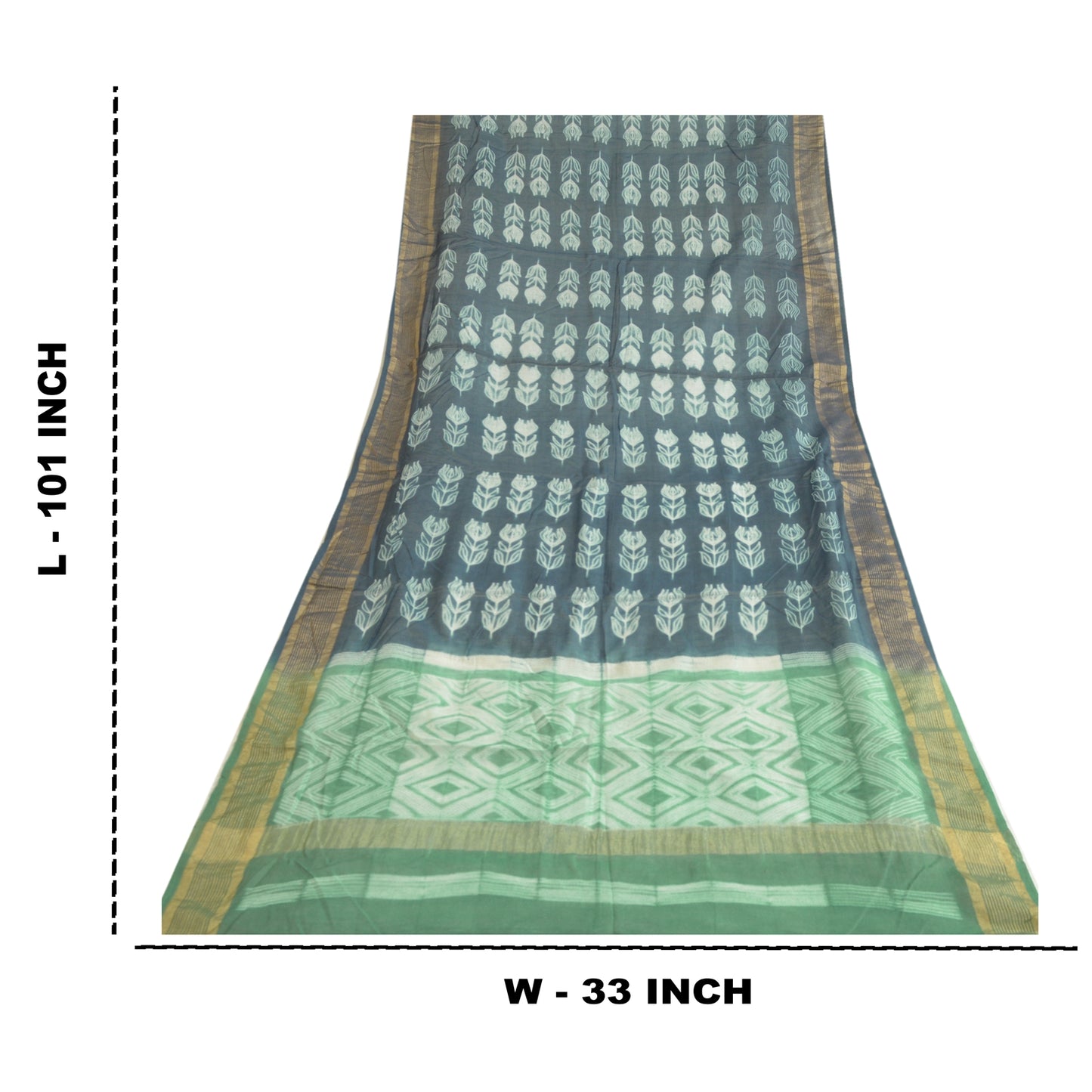 Sanskriti Vintage Long Blue/Green Dupatta/Stole Cotton Silk Block Printed Hijab
