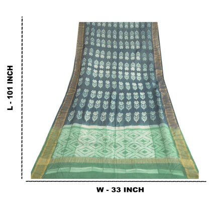 Sanskriti Vintage Long Blue/Green Dupatta/Stole Cotton Silk Block Printed Hijab