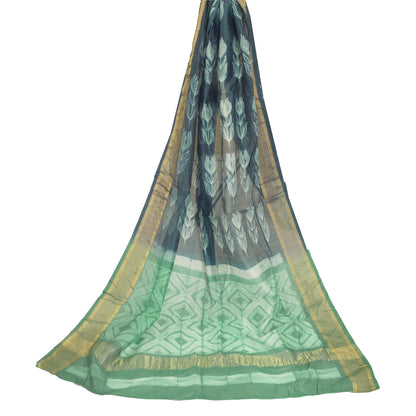 Sanskriti Vintage Long Blue/Green Dupatta/Stole Cotton Silk Block Printed Hijab