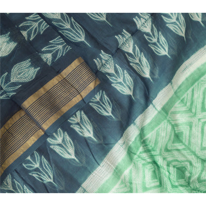 Sanskriti Vintage Long Blue/Green Dupatta/Stole Cotton Silk Block Printed Hijab