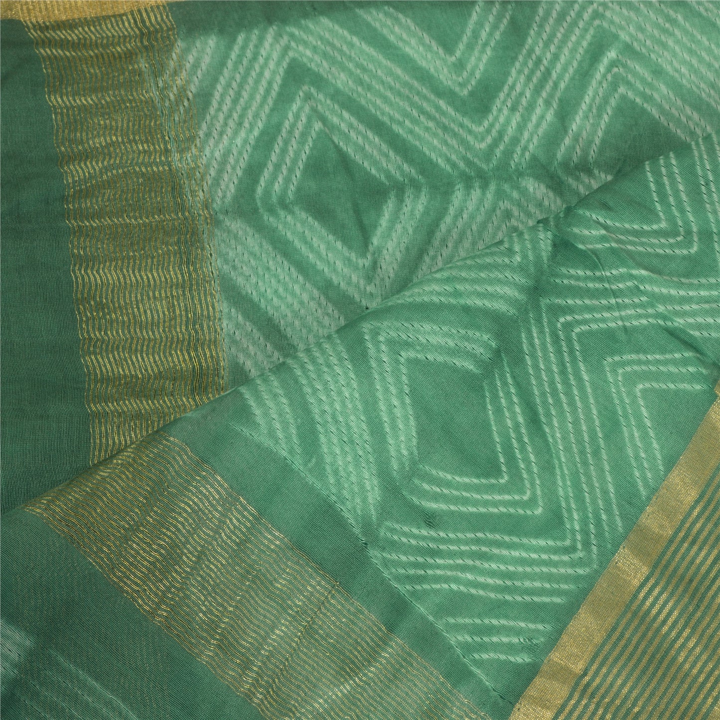 Sanskriti Vintage Long Blue/Green Dupatta/Stole Cotton Silk Block Printed Hijab