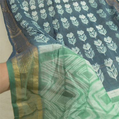 Sanskriti Vintage Long Blue/Green Dupatta/Stole Cotton Silk Block Printed Hijab