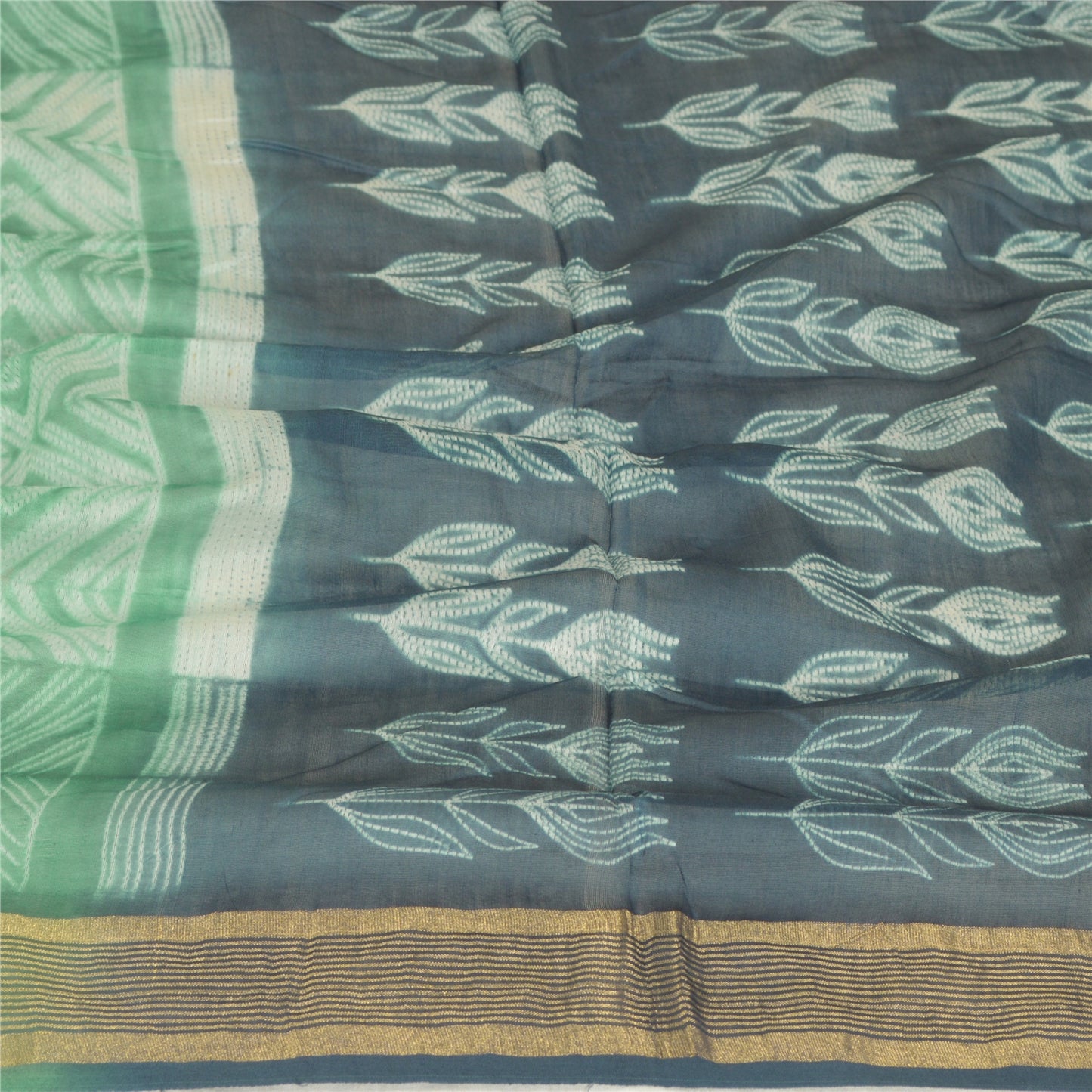 Sanskriti Vintage Long Blue/Green Dupatta/Stole Cotton Silk Block Printed Hijab