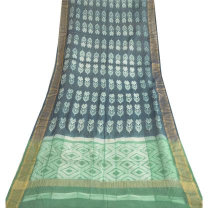 Sanskriti Vintage Long Blue/Green Dupatta/Stole Cotton Silk Block Printed Hijab