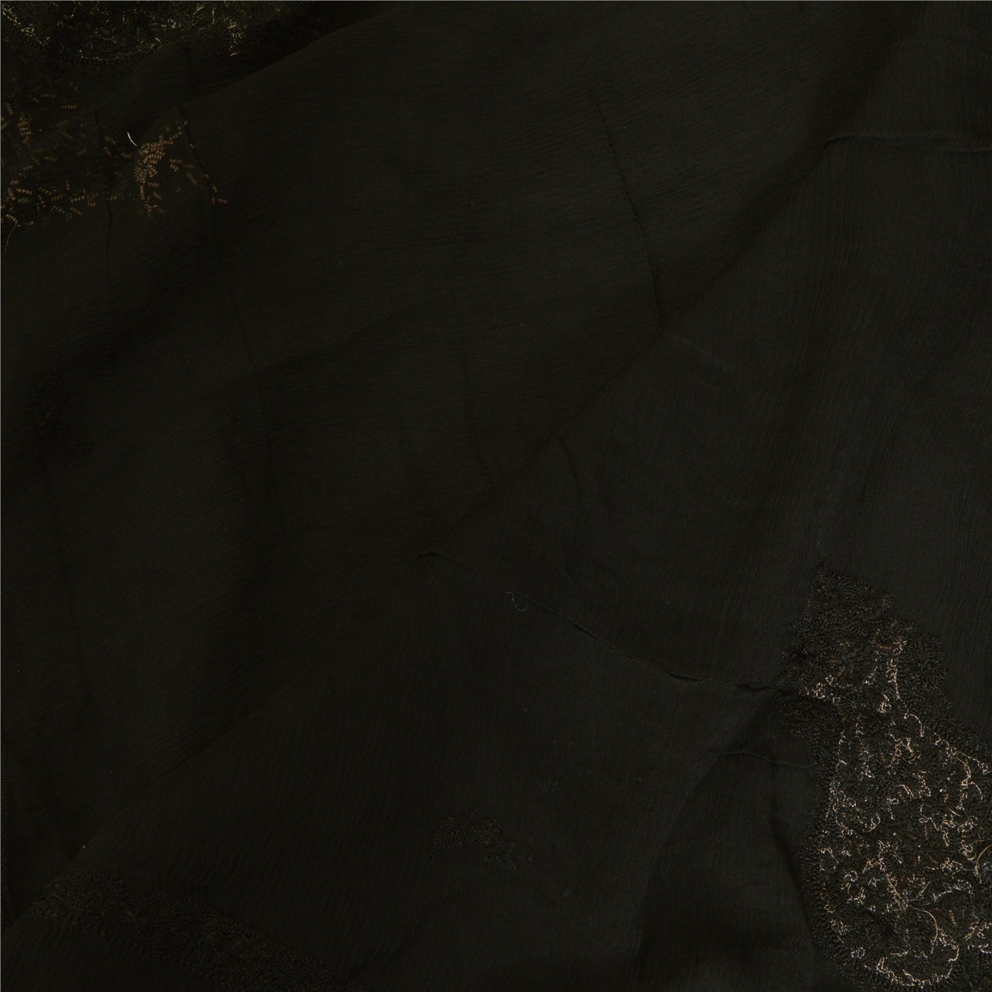 Sanskriti Vintage Long Black Dupatta/Stole Pure Chiffon Silk Hand Beaded Scarves