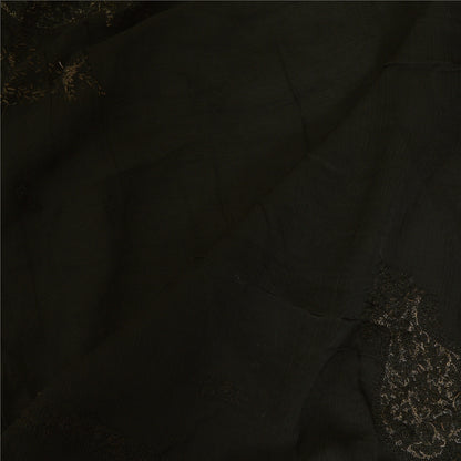 Sanskriti Vintage Long Black Dupatta/Stole Pure Chiffon Silk Hand Beaded Scarves